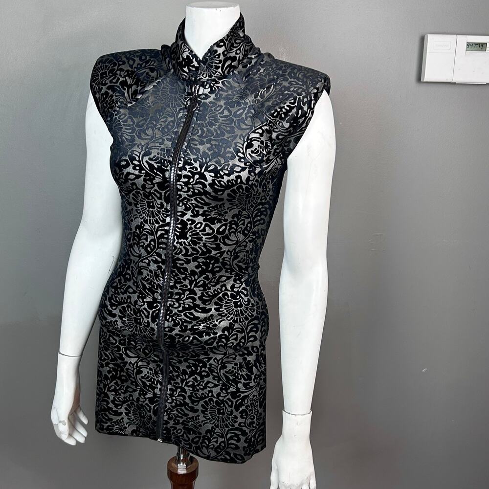 Shrine Los Angeles Dress Small mini Goth 90s burnout velvet zip-up bodycon - Picture 5 of 12